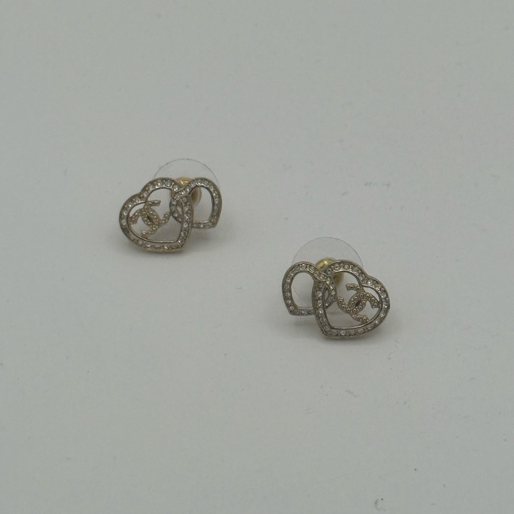 CHANEL Gold and Silver Heart Earrings